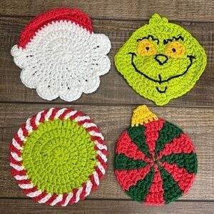 Coasters Christmas Holiday Set of 4 Handcrafted Crochet by Seller Cotton
